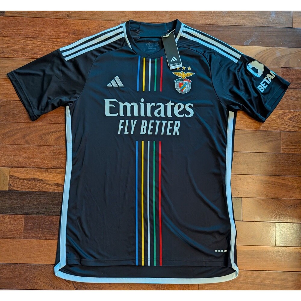 Adidas Benfica Portugal 23/24 Black Away Soccer Jersey IA7133 NWT Mens LG